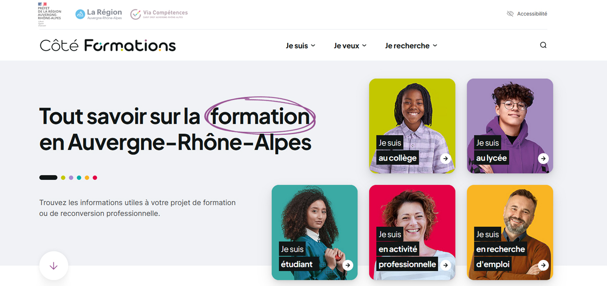 Page d'accueil du site Côtéformations